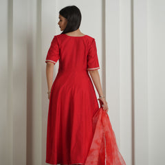 Royal Red Anarkali Suit with Organza