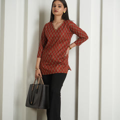 Emerald Green Floral Print Cotton Kurti Top