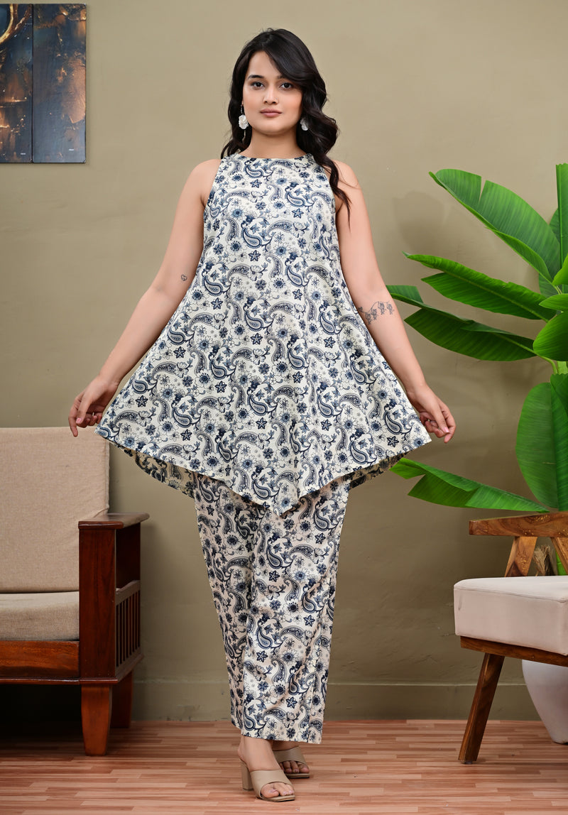 Creamy paisley cord set