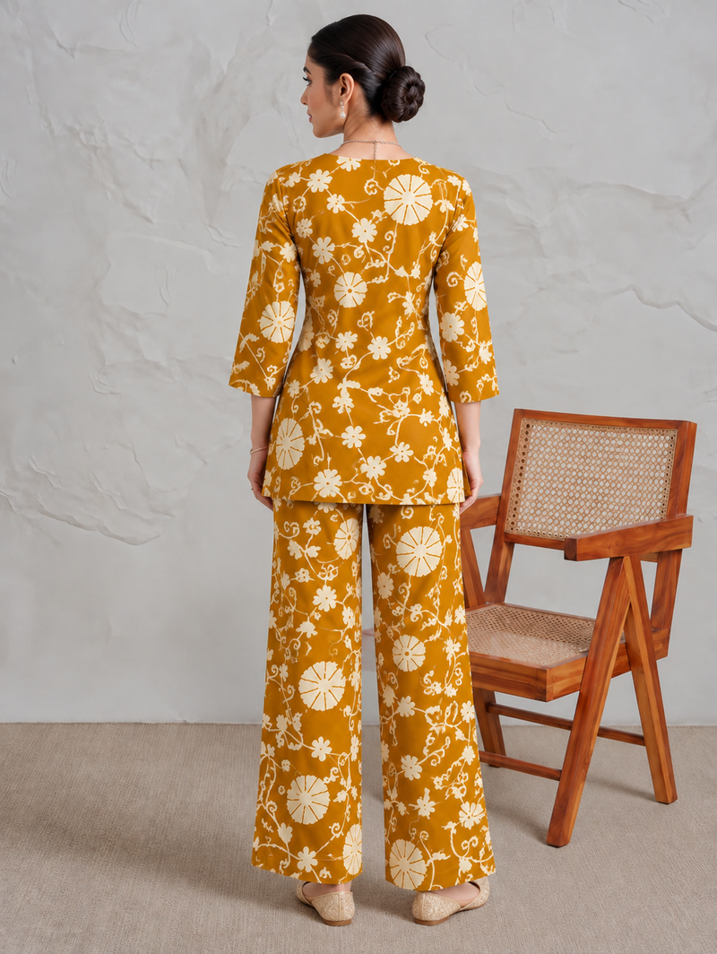 Elegant Mustard Printed Cotton Co-Ord Set