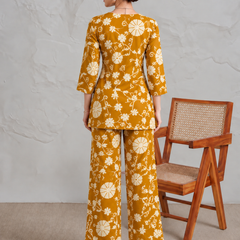 Elegant Mustard Printed Cotton Co-Ord Set