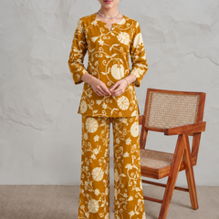 Elegant Mustard Printed Cotton Co-Ord Set