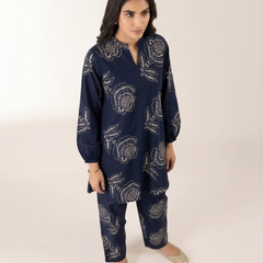Elegant Navy Floral Printed Co-Ord Set