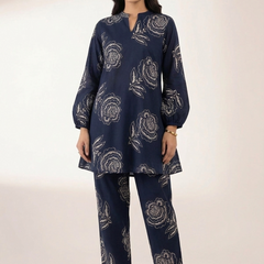 Elegant Navy Floral Printed Co-Ord Set