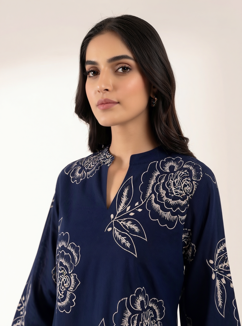 Elegant Navy Floral Printed Co-Ord Set